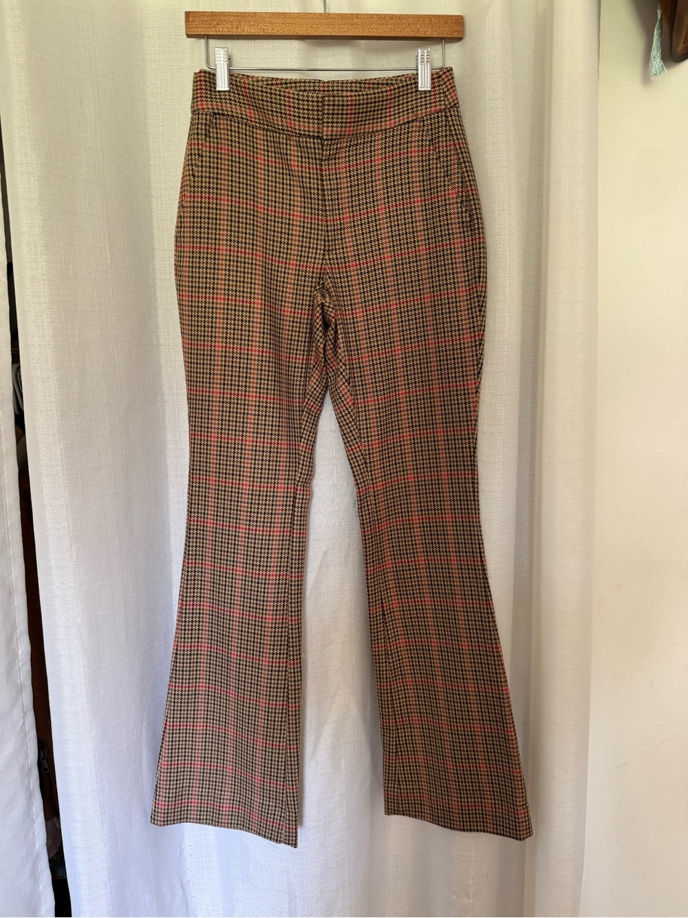 Banana Republic Brown Plaid Flare Pants with Red Windowpane